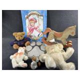 Collector teddy bears, cement paw print