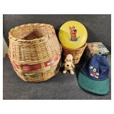 Wicker Baskets, Mickey Hat, Snoopy Bank, Scooby
