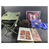 Collapsible Seat, Cook Book, Space heater, & more