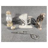Vintage chicken scale, small lantern and more