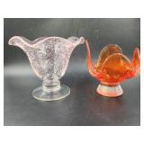 Pink and Clear Glass Candy Dish, Orange Glass