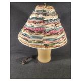 Tan stone lamp with handcrafted lamp shade