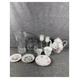 Vintage floral tea set, vases, Alaska decor plates