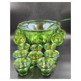 Iridescent Lime Carnival Glass 26pc Princess