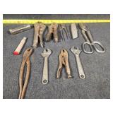 Wooden Crate with Pliers, Knives and More