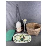 Mats, candle holder, duster, pitcher & basket