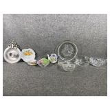 Cut glass dishes & hand painted glass decor