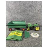 Antique John Deer tractor, coaster & hanker chief