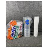 Foam bowls, plastic cups, napkins