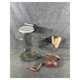 Glass jar & butter churner