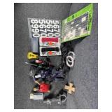 Stickers, staples, straps, wood burner, lights,