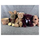 Stuffed animals & wood decor pot