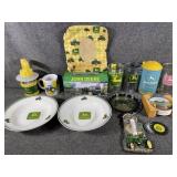 John deer decor plates, cups, light, temp, & tin