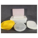 Vintage Tupperware and jam containers