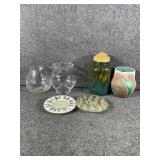 Glass, hand painted vases & decor plates