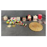 Ornaments, Santa/snowman candles, coaster & dishes