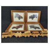 Antique Car Art Framed and Wooden Train