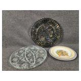 Carnival Glass Fruit Design Plate, Clear Glass