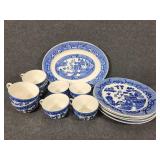 Blue Willow Patterned Japan Made Plates and Cups