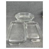 Baking Dishes, (2) Pyrex & (1) Anchor Ovenware