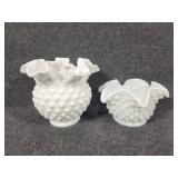 Fenton Milk Glass Hobnail Double Crimped Vase,