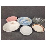 Assorted Stoneware Plates, Glass Dish