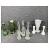 Milk Glass, Crystal, Green Glass Vases