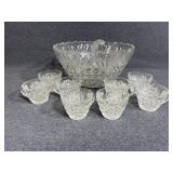 Cut Glass Punchbowl with 8 cups