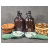 1 Gallon Amber Glass Jugs(2), Baskets(2), MSU