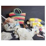 Vintage hankies, knitting needles, yarn and more