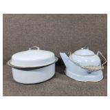 Blue Enamel Ware Kettle and Pot