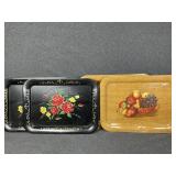Vintage Lap TV Trays, Black Floral Trays