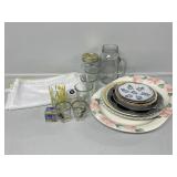 Saucers, Platter, Glass Cups
