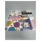 Adult coloring books, Pen Markers, color pencils