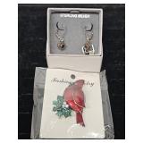 Sterling Silver Earrings, Cardinal Pin