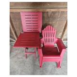 Red Plastic Kids Chairs(4), Red Plastic Table