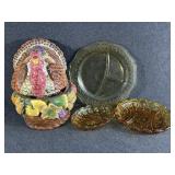 Turkey Cookie Jar, Amber Colored Divided Dish