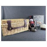 Wicker Picnic Basket with Wine Glasses, Towel