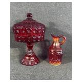 Mosser Eye Winker Red Glass Pedestal Candy Dish