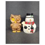 Owl and Snowman Cookie Jars