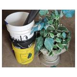 5 Gallon Buckets, Faux Plant in Plastic Pot