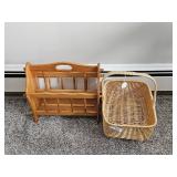 Wooden Magazine Holder, Wicker Basket