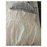 White Comforter, Blue and White Striped Sheets