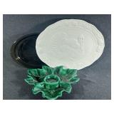 Turkey Platter, Green Leaf Nut Tray, Glass plate