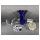 Cobalt Blue Ruffled vase, Heavy Glass 4 side vases