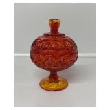 L E Smith Moon and Stars Amberina Candy Dish