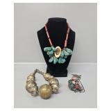 Brass Beaded Necklace, Antique Perfume Sniffer,