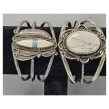 White Buffalo Cuff Bracelet, Inlaid Turquoise