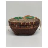 Asian Hand Woven Basket w Glass Handles