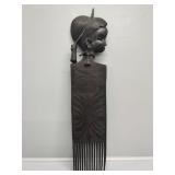Hand-Carved Wooden African Figural Comb